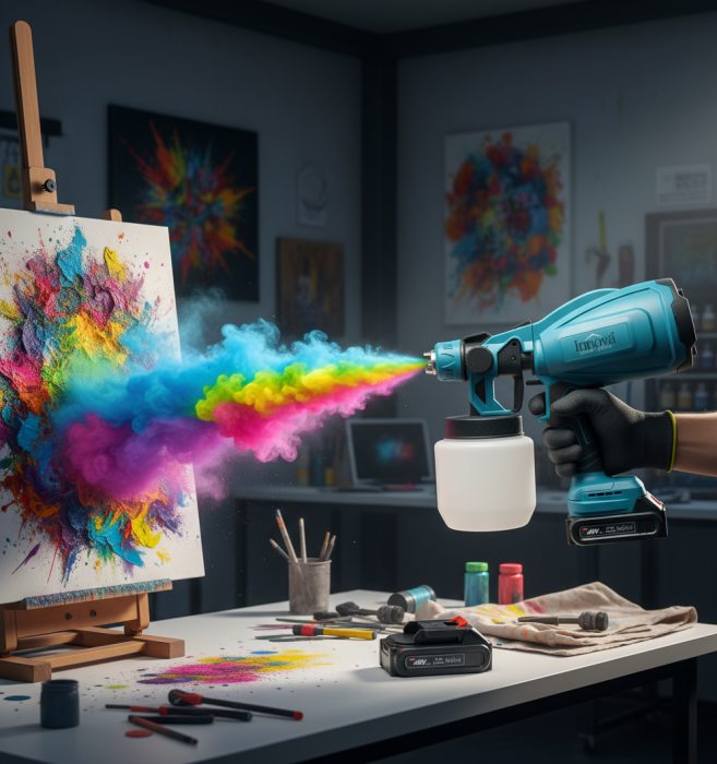 Pistol de Pulverizare Electric, Fără Fir, 800W, 48V, 2 Acumulatori Li-Ion, 800 ml, HVLP, Pulverizare Fină, Innova [2]