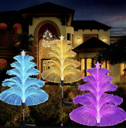 LAMPI SOLARE DECORATIVE - Set 2 Lampi Solare Fountain cu Fibra Optica – Iluminare Multicolora pentru Decorative Exterior