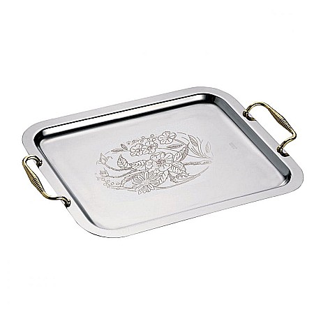 Tavi inox cu maner - Tava dreptunghiulara gravata, Vienna de 40 cm, inox