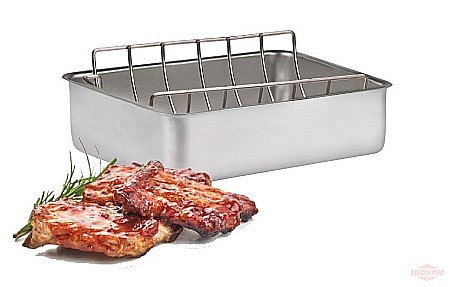 Barbeque, Grill, Camping - Tava pentru cuptor cu grilaj, inox 36*25*8 cm
