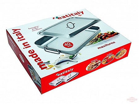 Bio inox, IoBio, EatItaly - Tavă pentru cuptor, cu capac EatItaly, 40*32*5 cm