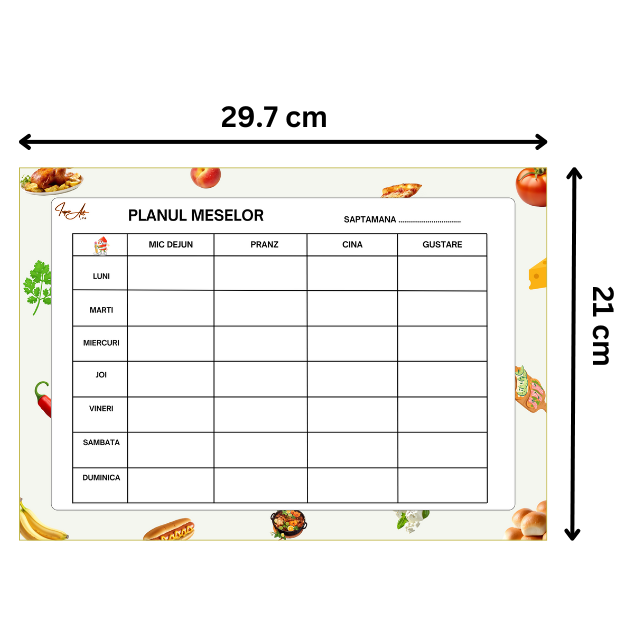 Tabla Magnetica Reutilizabila - Planificator pentru Organizarea Meniului Saptamanal + Marker Whiteboard cu Doua Capete inclus, Format A4 [1]