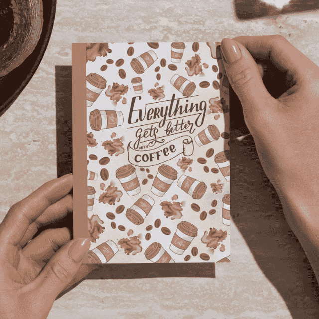 ☕ Carnetel A6 Handmade cu Tematica Cafea - 50 de foi veline/albe – "Everything gets better with a coffee" [1]