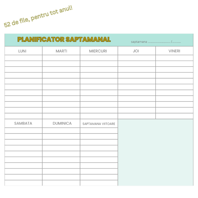 Blocnotes A4 landscape, Bloc Notite Planificator Saptamanal si Zilnic 2025 - Planificator pentru Studenti si Profesionisti, 21 cm x 29.7 cm, 52 de File - Romana [3]