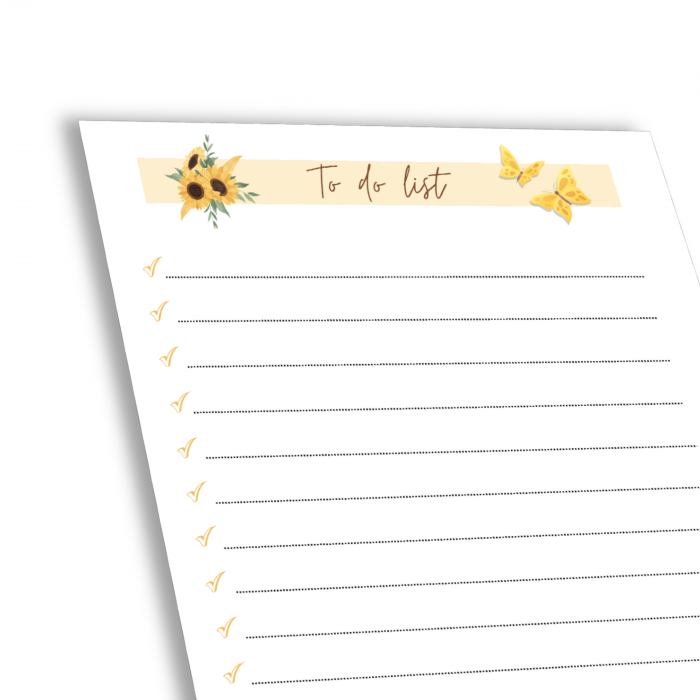 Planner To Do List A6 – Bloc de Notite cu Foi Detasabile in Latura Superioara - 100 File Dictando | Design Floarea Soarelui Handmade [4]
