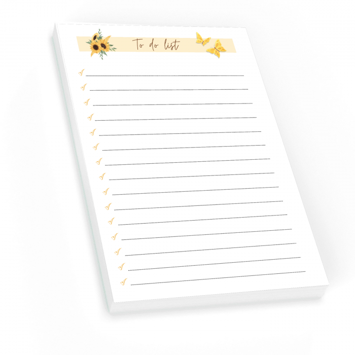 Planner To Do List A6 – Bloc de Notite cu Foi Detasabile in Latura Superioara - 100 File Dictando | Design Floarea Soarelui Handmade [2]