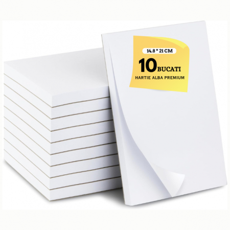 10 x Bloc notes A5, Bloc notite - Set 10 Bucati x 50 File, Hartie Alba Velina 80 gr, Lipire Premium