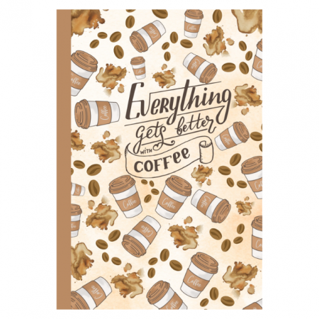☕ Carnetel A6 Handmade cu Tematica Cafea - 50 de foi veline/albe – "Everything gets better with a coffee" [1]