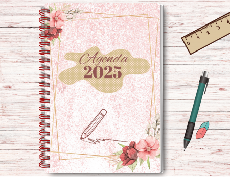 AGENDE - agenda-a5-florala-cu-spirala-rosie-handmade-atelierul-de-hartie