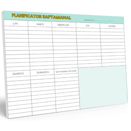 BLOCNOTES/MEMO PADS/ NOTEPADS - Blocnotes A4 landscape, Bloc Notite Planificator Saptamanal si Zilnic 2025 - Planificator pentru Studenti si Profesionisti, 21 cm x 29.7 cm, 52 de File - Romana