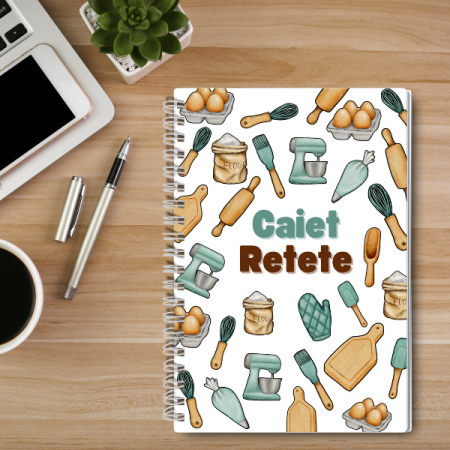 AGENDE - Caiet pentru retete A4 - 120 de pagini, coperti cartonate si spirala argintie, usor de rasfoit – agenda perfecta pentru cele mai importante retete ale tale