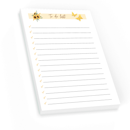 Planner To Do List A6 – Bloc de Notite cu Foi Detasabile in Latura Superioara - 100 File Dictando | Design Floarea Soarelui Handmade [1]