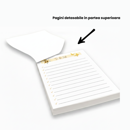 Planner To Do List A6 – Bloc de Notite cu Foi Detasabile in Latura Superioara - 100 File Dictando | Design Floarea Soarelui Handmade [2]
