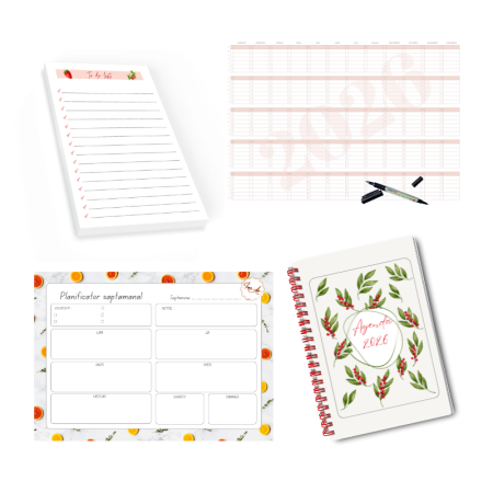 AGENDE - Set organizare handmade 2026 cu agenda A5 florala si calendar magnetic