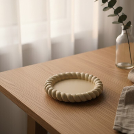 Obiecte decorative din ceramica - Tăviță rotundă bej „Luna Piena”