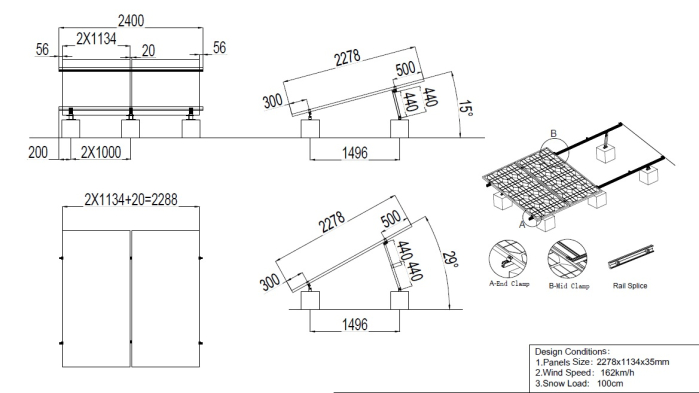 Kit complet de montaj pentru 2 panouri reglabil 15-30° accesorii panouri solare [2]