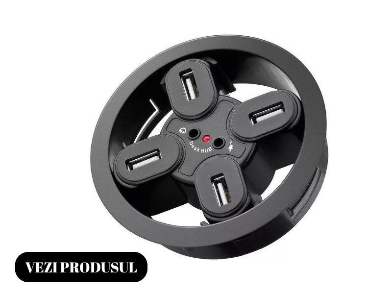 Hub USB 2.0 4 porturi +iesiri audio montabil in birou Goobay