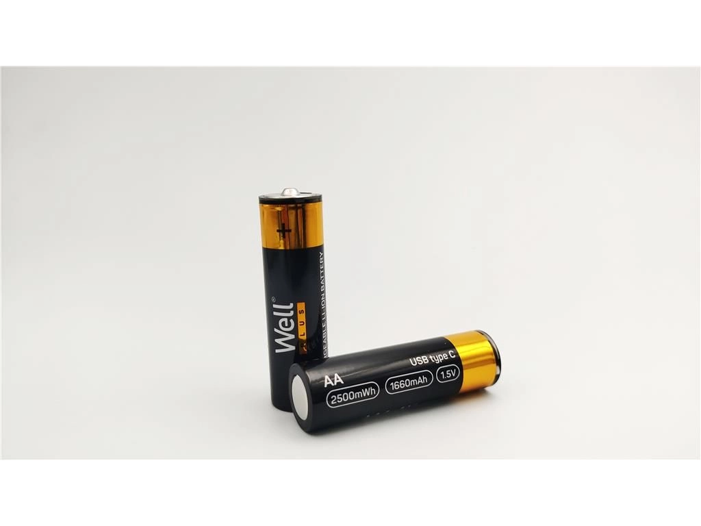 Acumulator AA R6 Li-ion 14500 1.5V 1660mAh 2500mWh cu încărcare 5V USB-C 2buc/blister Well ACCU-14500/166C-BL2-WL – IoElectronice.ro [2]