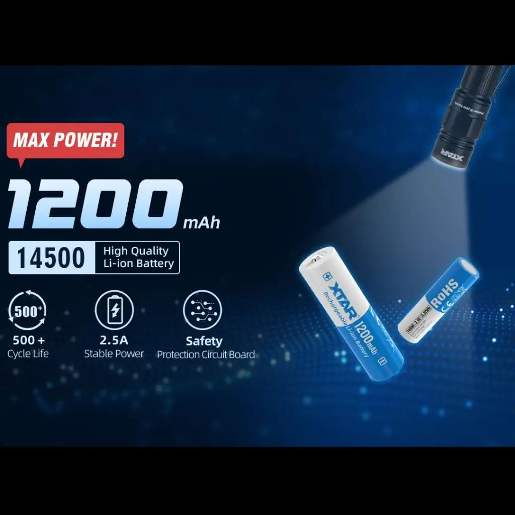 Acumulator Li-ion XTAR 14500 1200mAh cu Protecție și Top Button – Energie Fiabilă pentru Lanternă și Dispozitive [4]