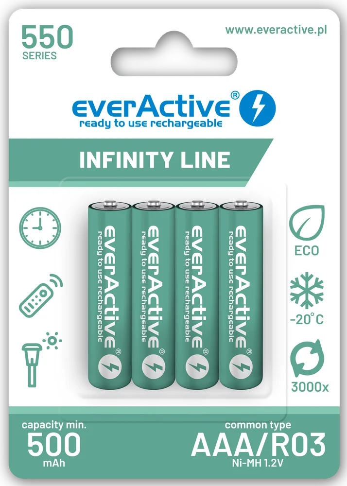 Acumulator Ni-MH AAA 550mAh, Reîncărcabil, EverActive, Ideal pentru Telecomenzi, Lanterne și Aplicații Casnice [1]