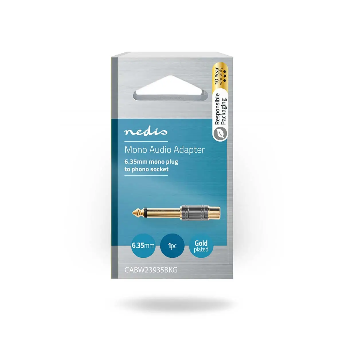 Adaptor audio mono jack 6.35 mm tata - RCA mama gri Nedis, 6,3 mm mono, 24 luni garanție persoane fizice [5]