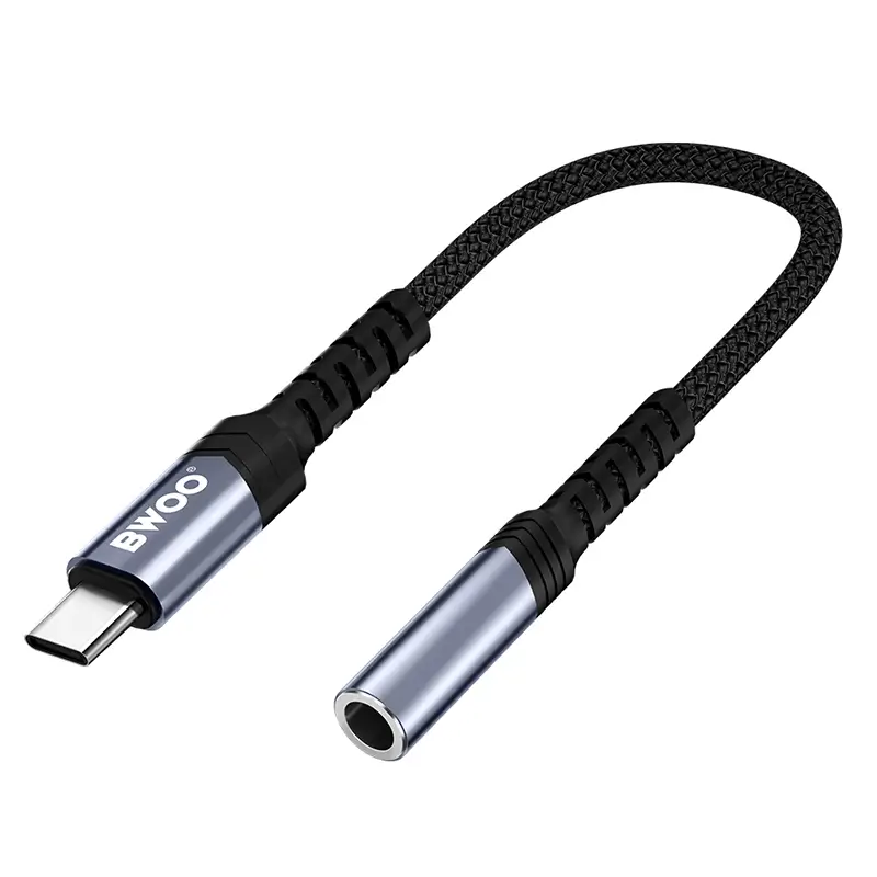 Telefoane-tablete - Adaptor audio USB-C tata - JACK 3.5 mm mama 10cm negru BWOO BO-BZ47 - IoElectronice.ro