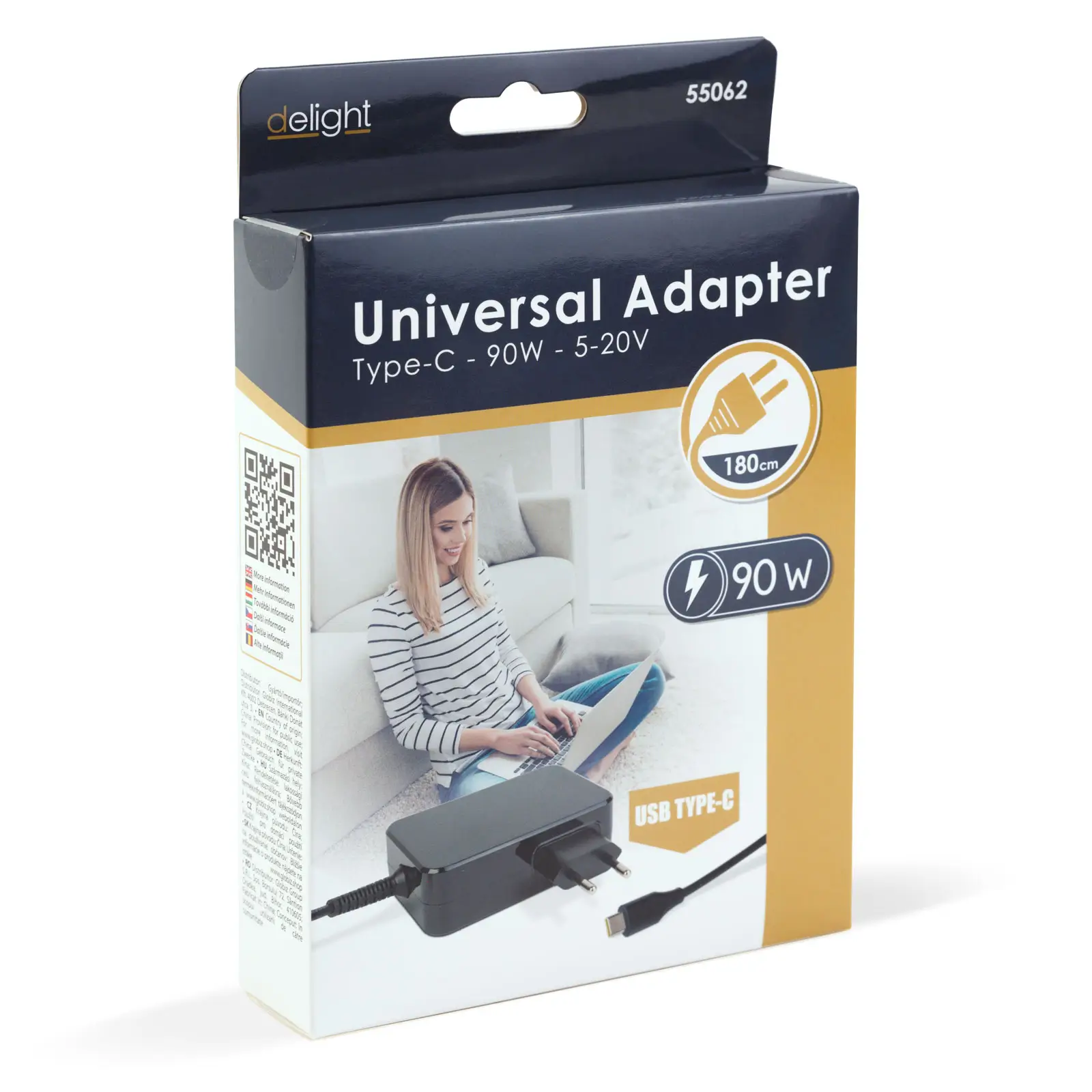Surse-alimentatoare - Adaptor încărcător USB-C 90W 5-20V 1.8m negru delight 55062 – IoElectronice.ro