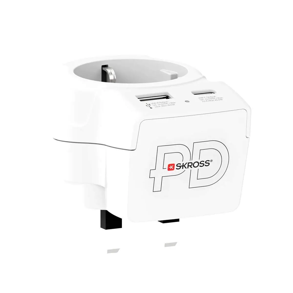 Adaptor priza Skross EU la UK USB-A USB-C 20W 1.500283-E alb 230V AC 100-250V AC [3]