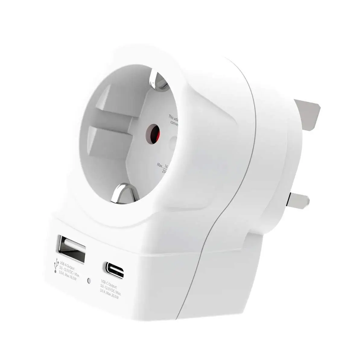 Adaptoare calatorie - Adaptor priza Skross EU la UK USB-A USB-C 20W 1.500283-E alb 230V AC 100-250V AC