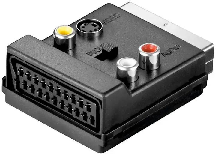 Adaptoare Scart s-video - Adaptor SCART tata-mama 3x RCA SVHS cu comutator Goobay pentru conexiuni video audio.