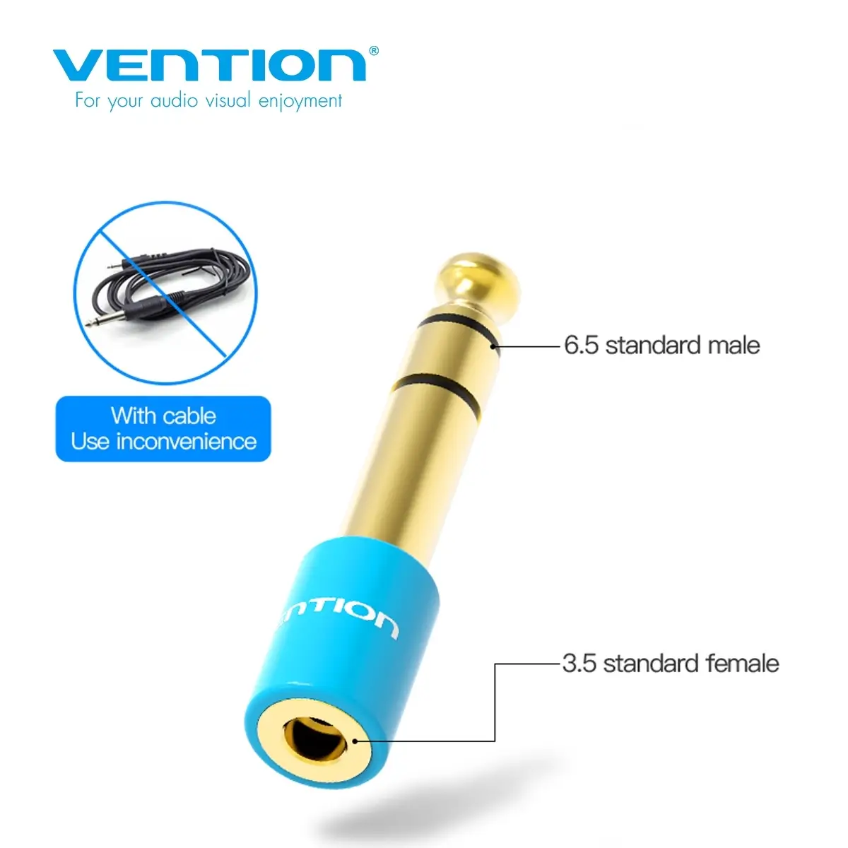 Adaptor stereo audio Jack 3.5 mm mama - Jack 6.3 mm tata VENTION VAB-S01-L, conectori stereo, brand VENTION [1]