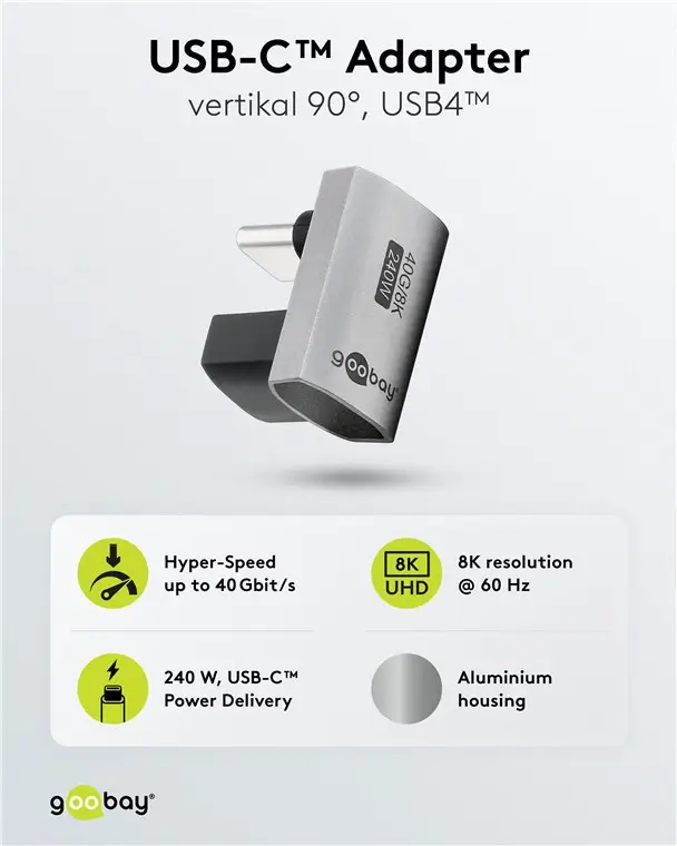Adaptor USB-C3.1 mama - USB-C tata vertical la 90° scurt Thunderbolt 3/4 Goobay 74444 – IoElectronice.ro [3]