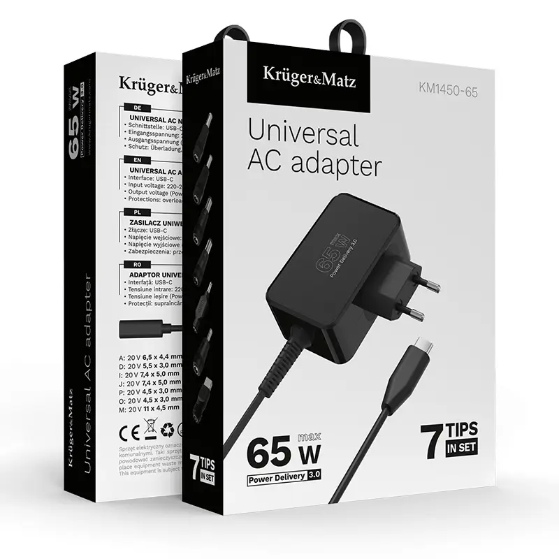 Alimentator Universal 65W PD USB-C + 7 adaptoare Kruger&Matz KM1450-65 – IoElectronice.ro [4]