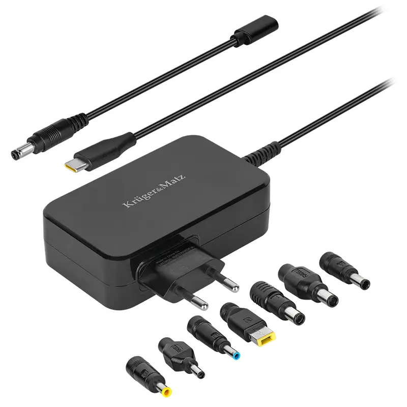 Incarcatoare retea - Alimentator 90W PD USB-C Kruger&Matz KM1450-90 cu 7 adaptoare, compatibil cu diverse dispozitive.