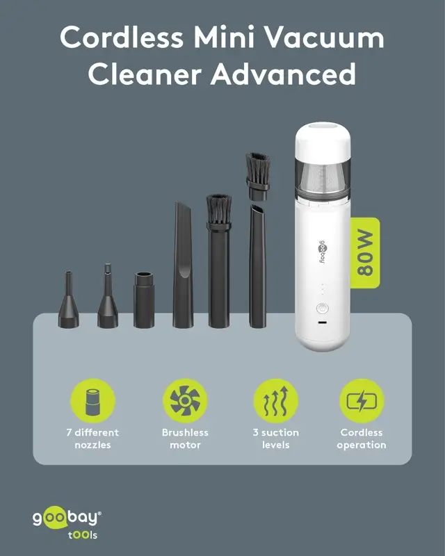 Aspirator Suflator Mini 80W 7 duze 3 perii USB Type C Goobay 77828 alb [2]