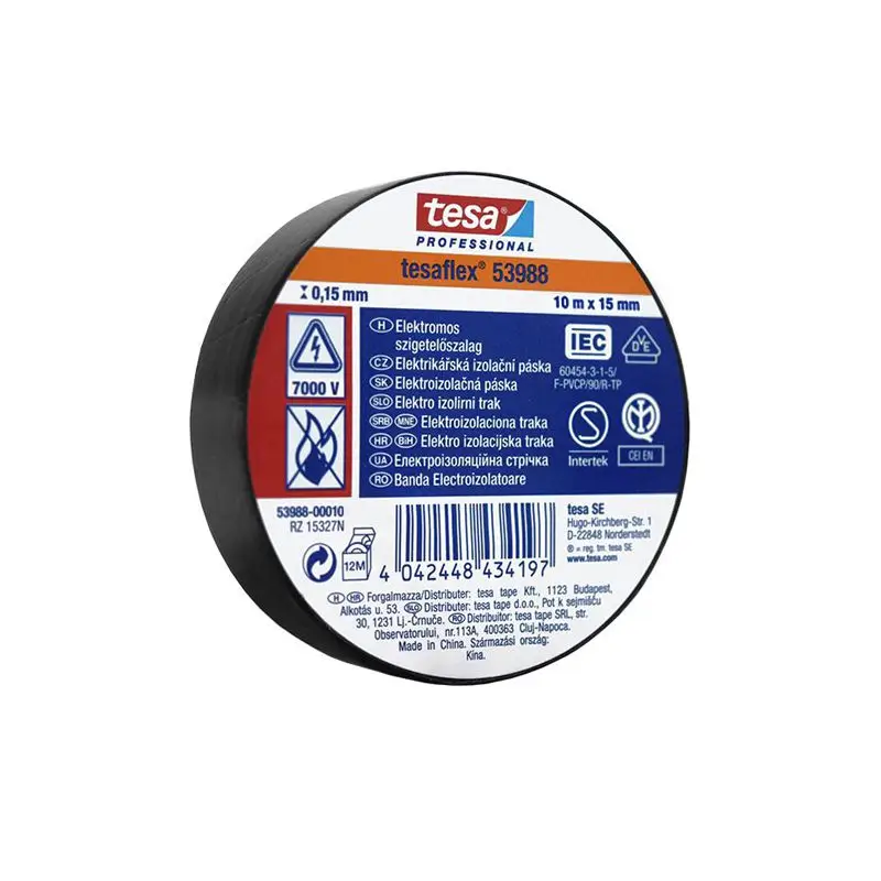 Banda izolatoare TESAFLEX 10m negru, adeziv izolator, latime 15mm, rolă 10m, TESA T-53988-10-1 [1]