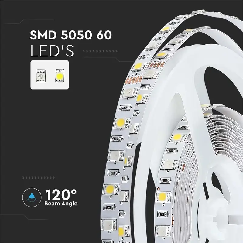 Banda LED RGB + Alb Neutru V-TAC 5m, SMD5050, 357lm/m, IP20, 8W/m, Decupare ușoară, Iluminare vibrantă [5]