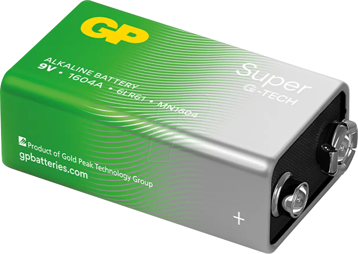 Electrice - Baterie alcalină 9V 6LR61 GPPVA9VAS778-1 GP, tensiune de ieșire 9V, infoliată, utilizare variată.
