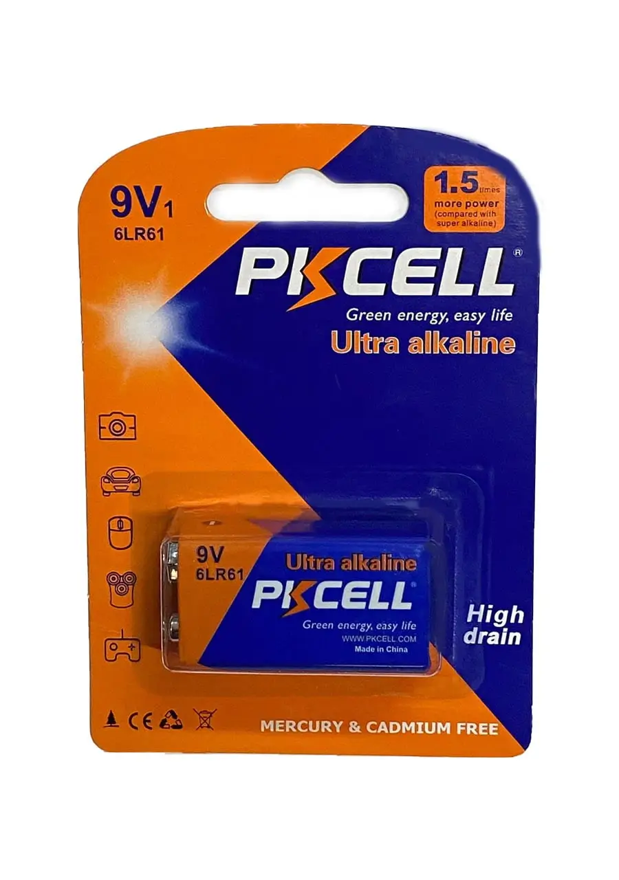 Electrice - Baterie alcalină 9V PKCELL 6LR61 604 lungime 48mm pentru dispozitive electrice