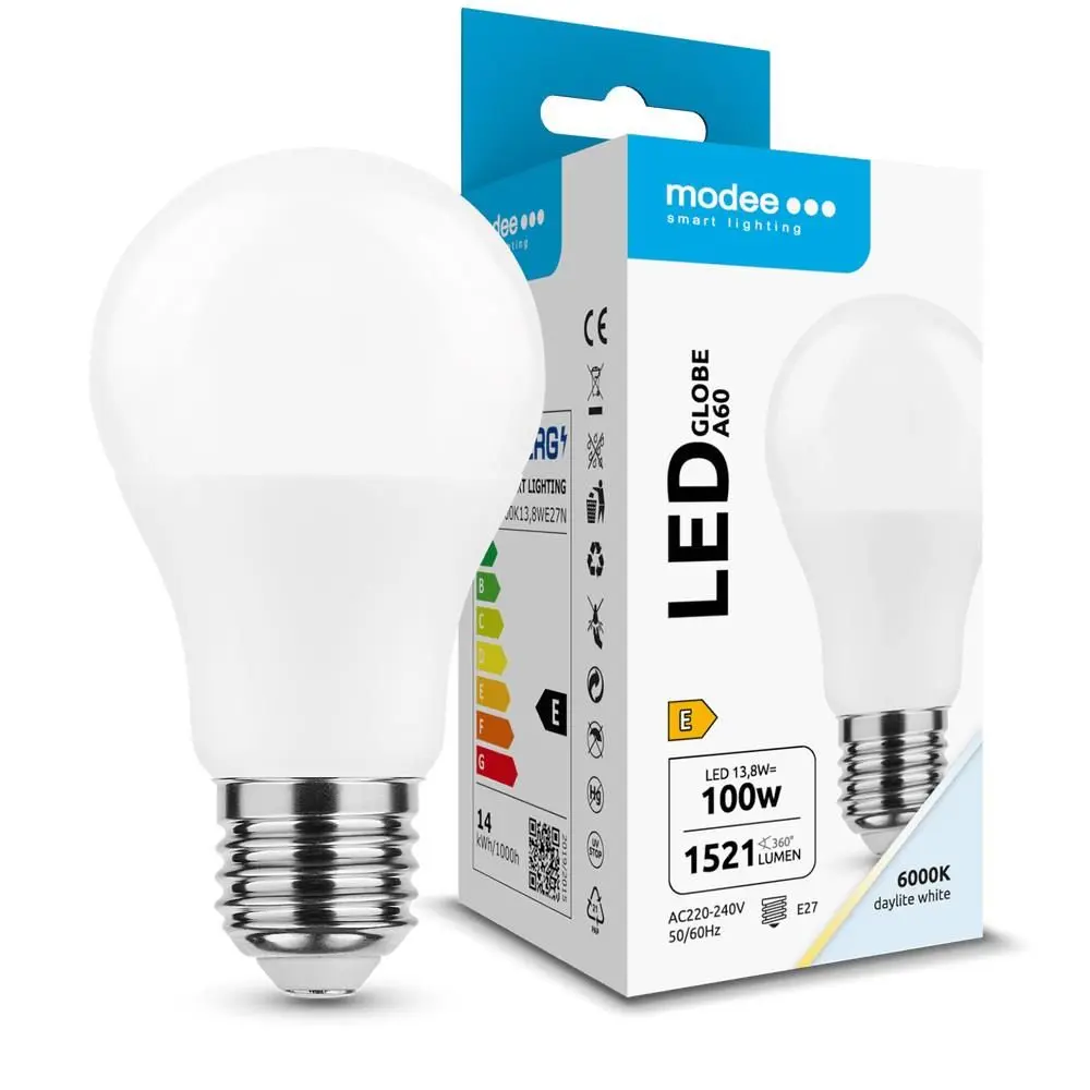 Bec LED A60 E27 13.8W 6000K Lumina Rece, 1521lm, Eficiență, Durată Lungă, Clasa E [1]