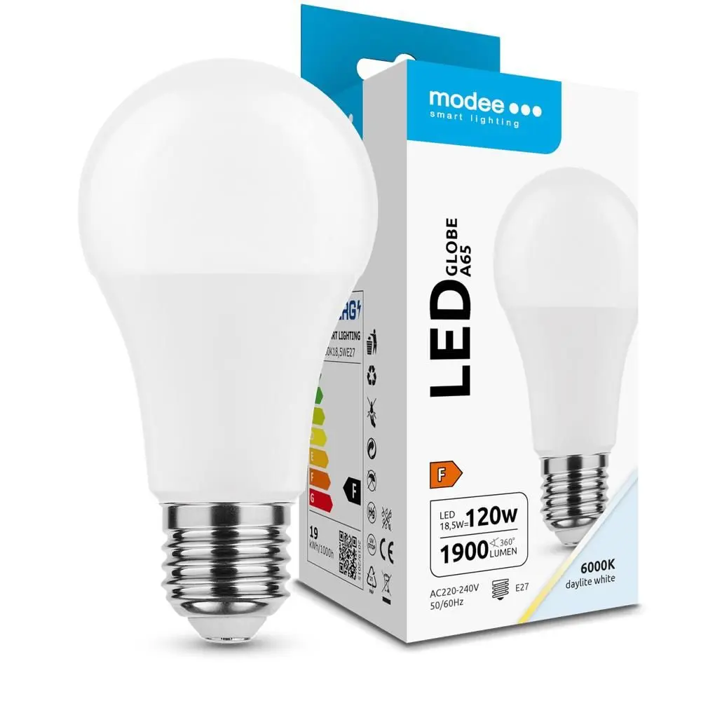 Becuri - Bec LED Modee A65 E27 18.5W 1900lm, Alb Rece 6000K, Eficiență și Durabilitate, Clasa F