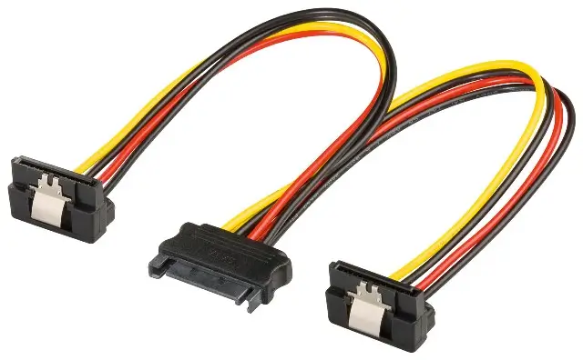 Cabluri PC - Cablu adaptor SATA mamă - 2x SATA 90 grade tată 20cm – IoElectronice.ro