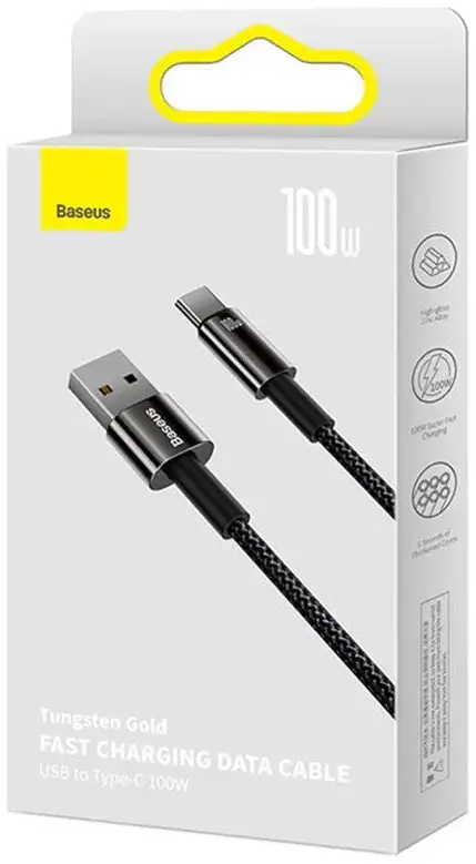 Cablu alimentare și date Baseus CAWJ000001 USB 2.0 Type-C 100W, lungime 1m, culoare neagră [3]