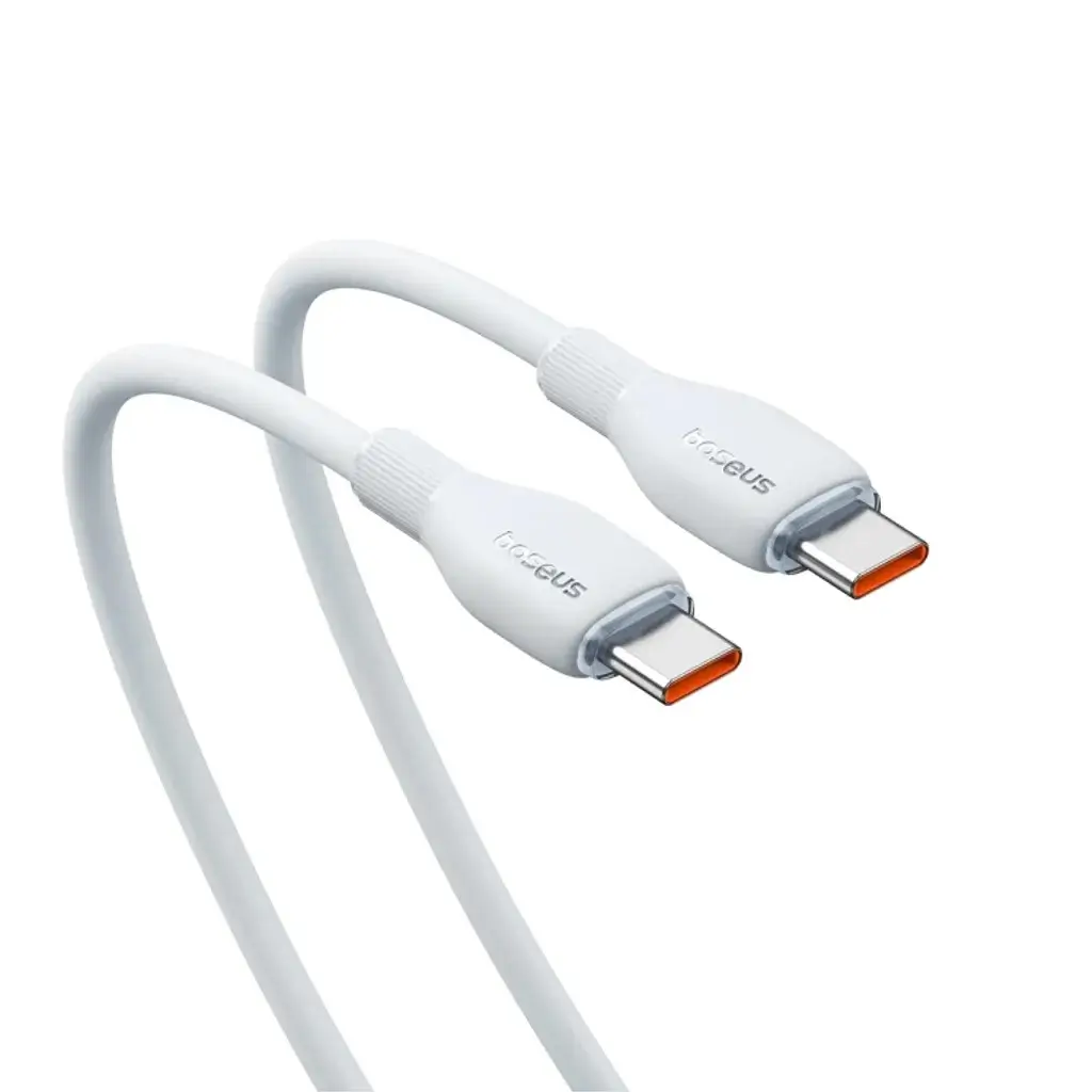 Telefoane-tablete - Cablu alimentare și date Baseus Pudding P10355702221-01 USB Type-C la USB Type-C 100W, lungime 2m, alb, 12V, 2500mAh