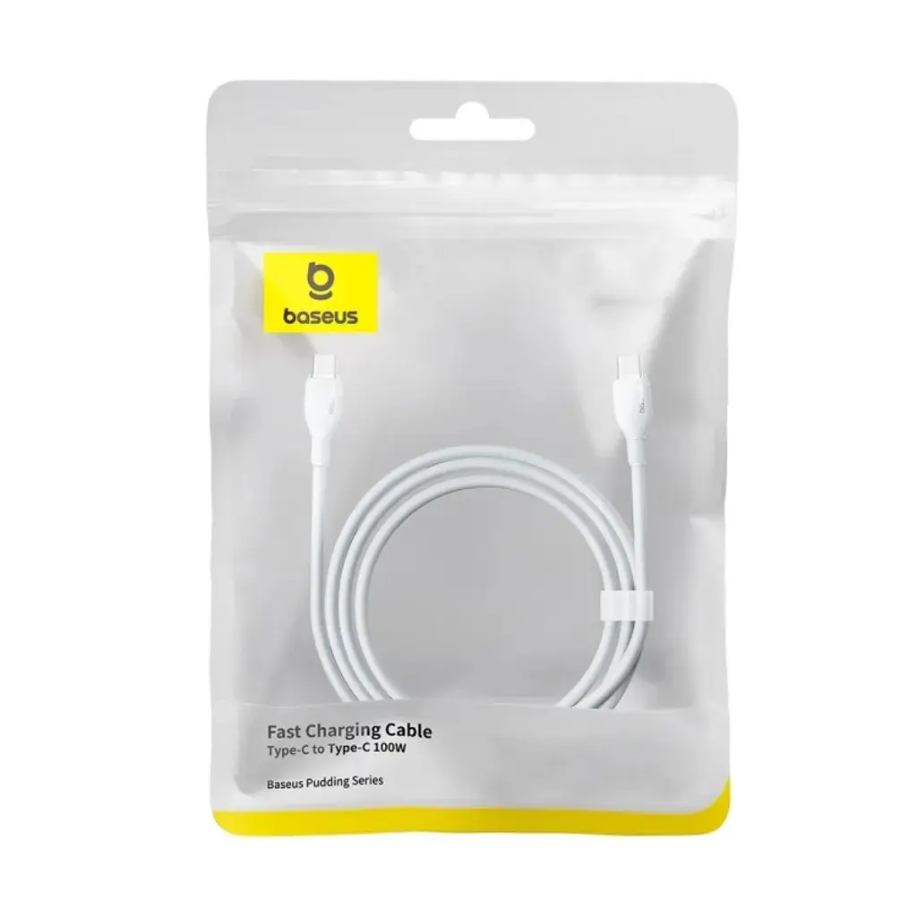 Cablu alimentare și date Baseus Pudding P10355702221-01 USB Type-C la USB Type-C 100W, lungime 2m, alb, 12V, 2500mAh [2]