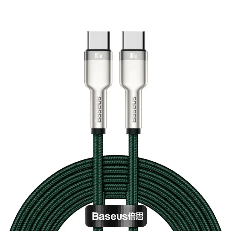 Telefoane-tablete - Cablu alimentare si date Baseus Cafule Metal Fast Charging USB Type-C - USB Type-C 100W braided 2m verde CATJK-D06 – IoElectronice.ro