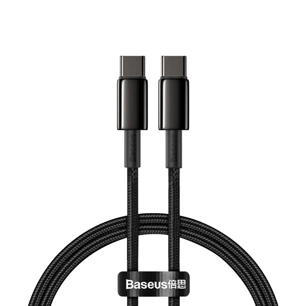 Telefoane-tablete - Cablu alimentare si date Baseus Tungsten Gold Fast Charging USB Type-C - USB Type-C 100W braided 1m negru CATWJ-01 – IoElectronice.ro
