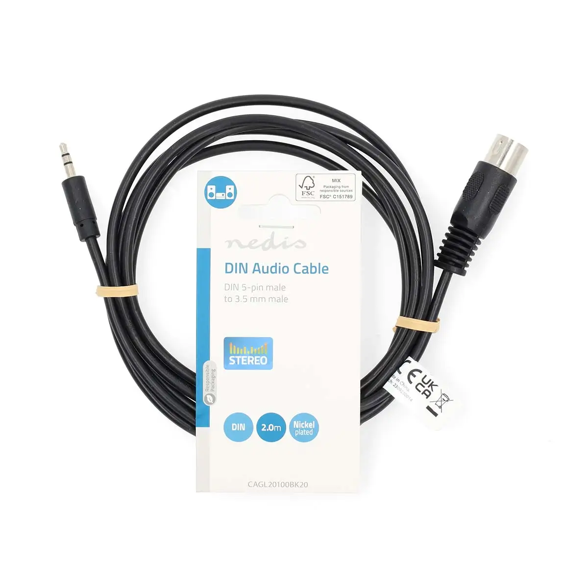 Cablu audio DIN 5 pini tata - Jack 3.5 mm STEREO tata 2m Nedis CAGL20100BK20 – IoElectronice.ro [3]