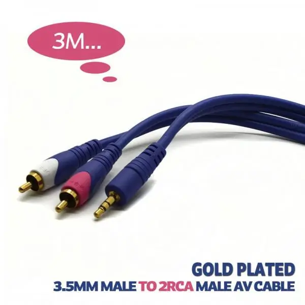 Conectica - Cablu audio Jack 3.5 mm la 2x RCA 3m aurit