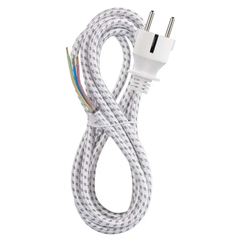 Conectica - Cablu de alimentare EMOS S00003 alb 3x0.75mm2 lungime 2.4m cu înveliș textil
